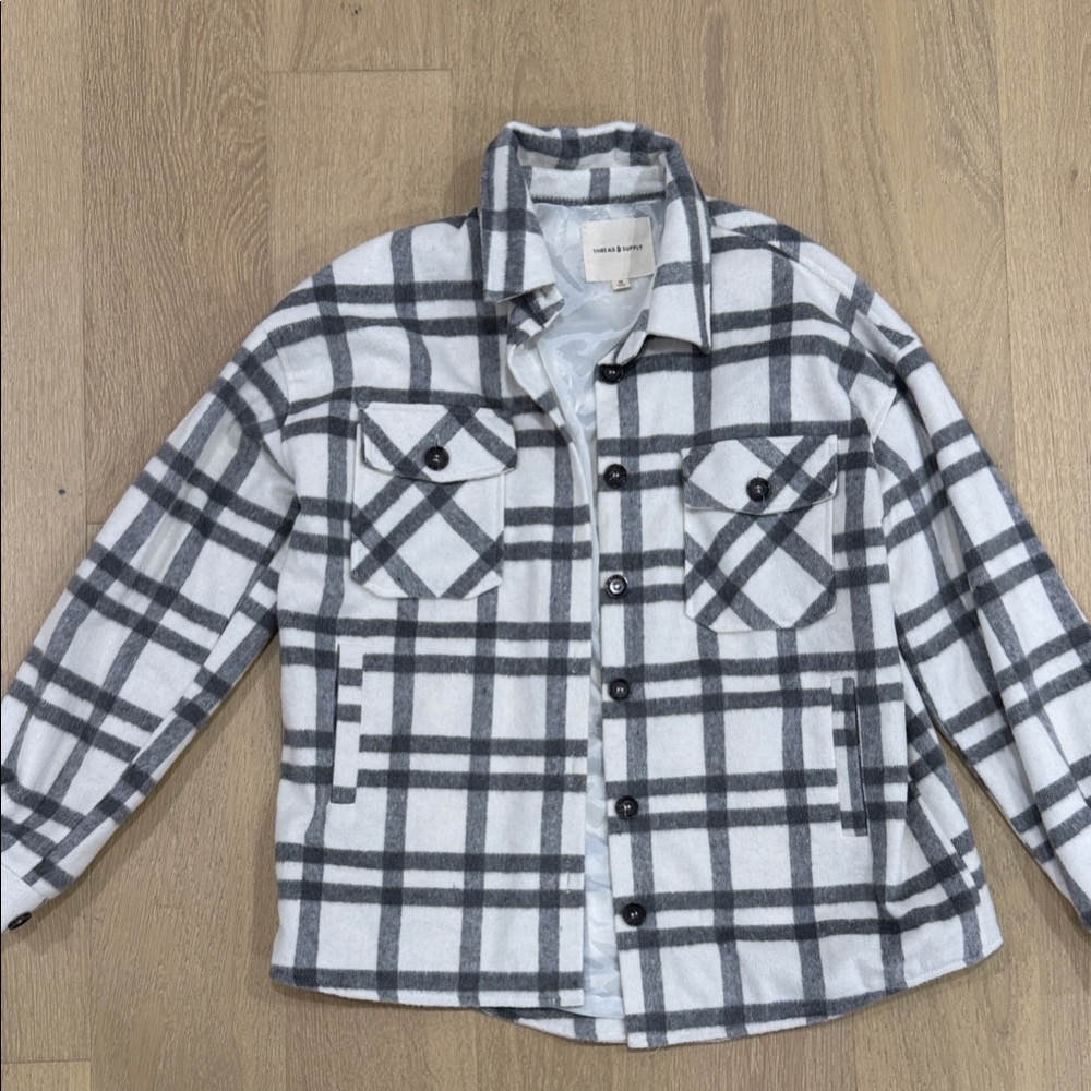 Thread & Supply Flannel Shirt Jacket (lined) in Gray and White